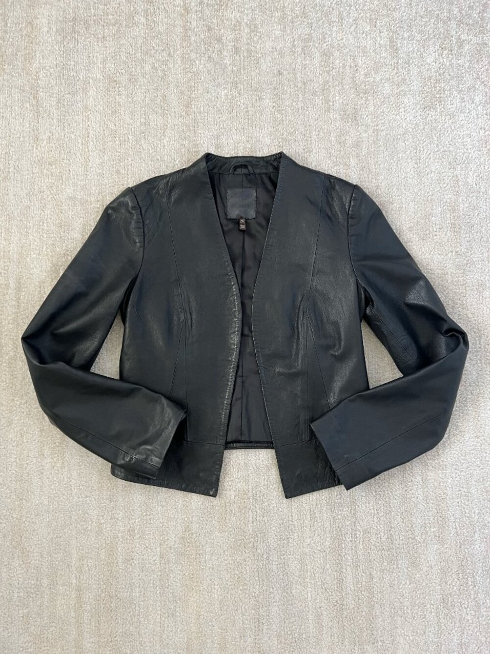Joie Black Genuine Leather Jacket XS Open Front